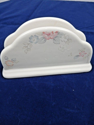 Vintage Pfaltzgraff Rose Napkin Holder Pink & Blue Flowers Stoneware
