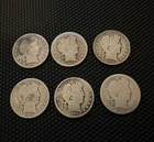 Barber Half Dollar Silver Coins 90% Lot of 6 Six. 1904 P,S, 1912, 1896, 1899 O,S