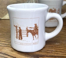 Set of 6 Coffee Mugs Frederic Remington VTG Restaurant Western Ware Horse Cowboy