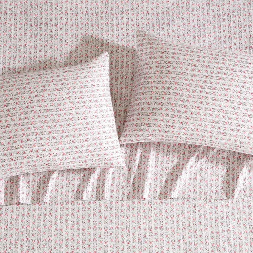 Juego de Ropa de Cama Laura Ashley Queen Rosa Rayas Algodón Satén 300 Hilos Foto 2 de 4