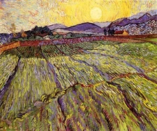 Enclosed Field with Rising Sun Farm France 1889 By Van Gogh Art Repro FREE S/H