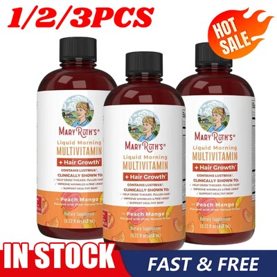 1-3X Liquid MorningMultivitamin + Hair Growth, PeachMango, 15 fl oz (450ml)