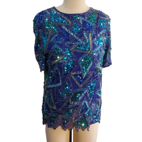 Styleworks Women's Vintage 90s Sequined Silk Blouse Size M
