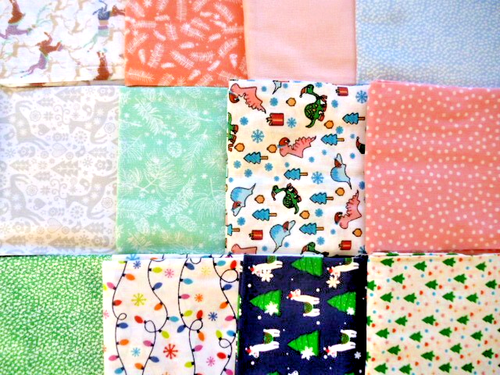 Restposten 12 Baumwoll Fat Quarters verschiedene Muster & Farben