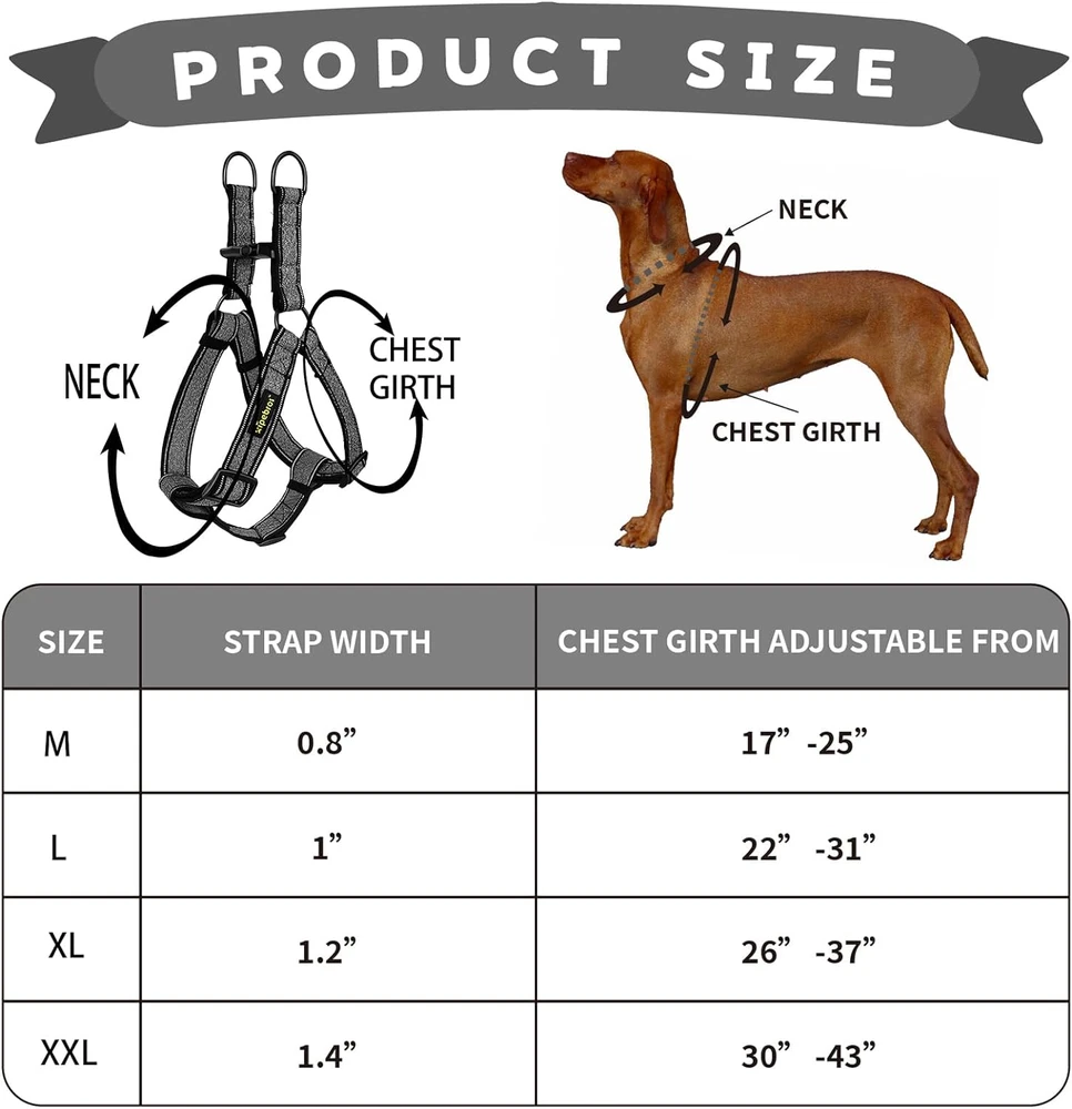 Dog Harness, No Pull, Reflective, Adjustable, XL, Black for Medium/Large Dogs