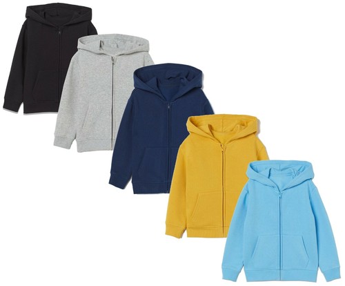 Kids Hoodie Fleece Sweatshirt Boys Plain Hooded Jumpers Hoodie Zipper 5-14 Years - Picture 1 of 6