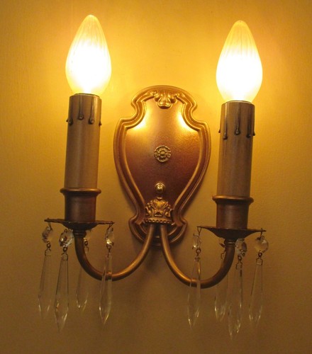 Vintage Beleuchtung passendes Paar 20er Jahre Kristall Wandlampen - Bild 2 von 2