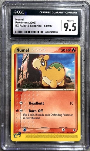 Pokémon Card Numel CGC 9.5 Mint+, EX Ruby & Sapphire 61/109, 2003