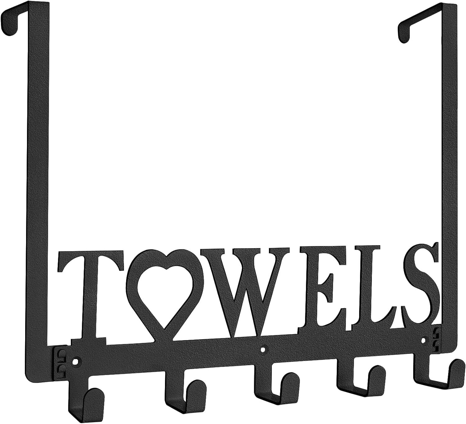 Over The Door Towel Hooks, Metal Racks, Heart Uppercase 5 hooks, Black