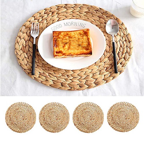 2pcs Weave Rattan Round Natual Placemats Straw Mats Table Mat For Dining Drinks Natual Placemats Straw Mats Table Mat, Round Straw Table Mats