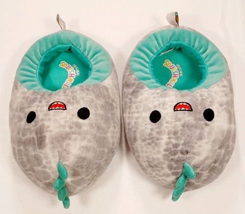 Squishmallows Hausschuhe Xander der T-Rex Dinosaurier grau & türkis groß Kinder Größe 2-3 - Bild 2 von 12