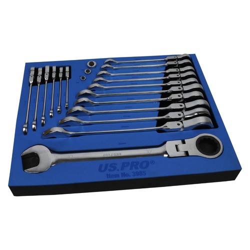 US PRO 20pc Metric Flex Gear Ratchet Combination Spanner Wrench Set 8 - 32mm - Picture 2 of 4