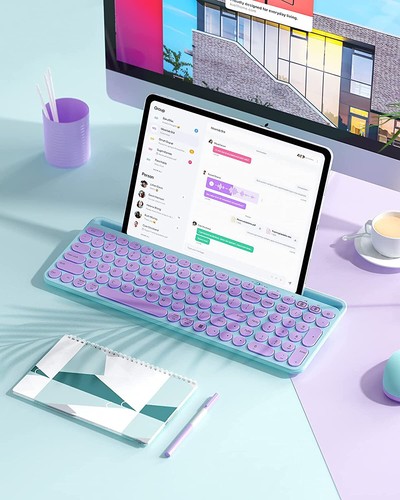Cute Wireless Bluetooth Keyboard Dual Mode Bluetooth 2.4G round Green Purple - Picture 2 of 6