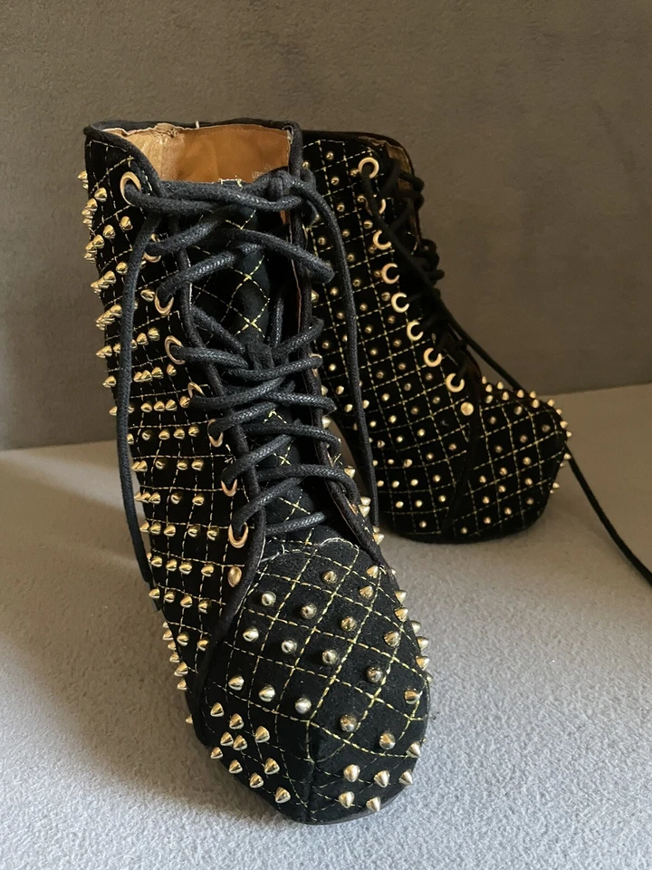Jeffrey Campbell Lita Q Gold Studded Black Bootie Shoe Women's Size 5.5 M - Image 3 of 4