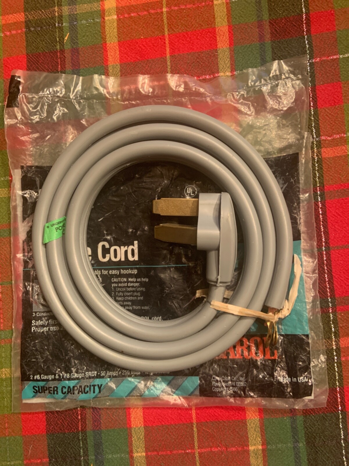 Carol 5 Ft Range Cord  3 Prong Wire 50 Amp - 250 Volt  Old Stock in package