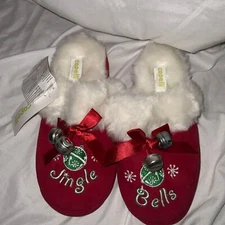 NWT Capelli New York Red Jingle Bell Faux Fur Slippers XS