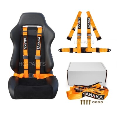 1 TANAKA UNIVERSAL ORANGE 4 POINT EZ RELEASE BUCKLE RACING SEAT BELT HARNESS