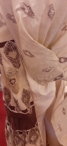 Early 19th Century Gown Dress Pure Silk Brown Reproduction 36" Bust Leaf Pattern - Picture 10 of 14