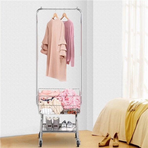 Garment Organizer Laundry Cart Commercial With Double Pole Rack