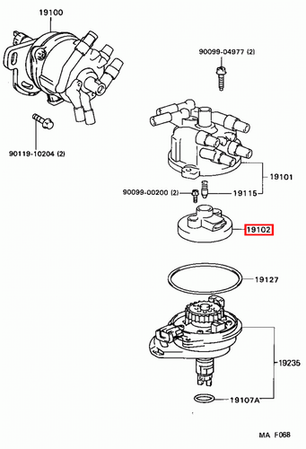 Genuine MR2 SW21 SW20 Sprinter AE101 3SGTE 5S 4AGE Distributor Cap Rotor Button - Picture 15 of 20