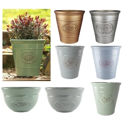 Gloss Ceramic Plastic Planters Flower Plant Pots Barrel Tall Bowl Olive Cover