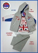 COMPLETO BIMBO NEONATO 3 PZ: GILE' CAPPUCCIO APERTO+MAGLIETTINA+PANTALONE 9 mesi