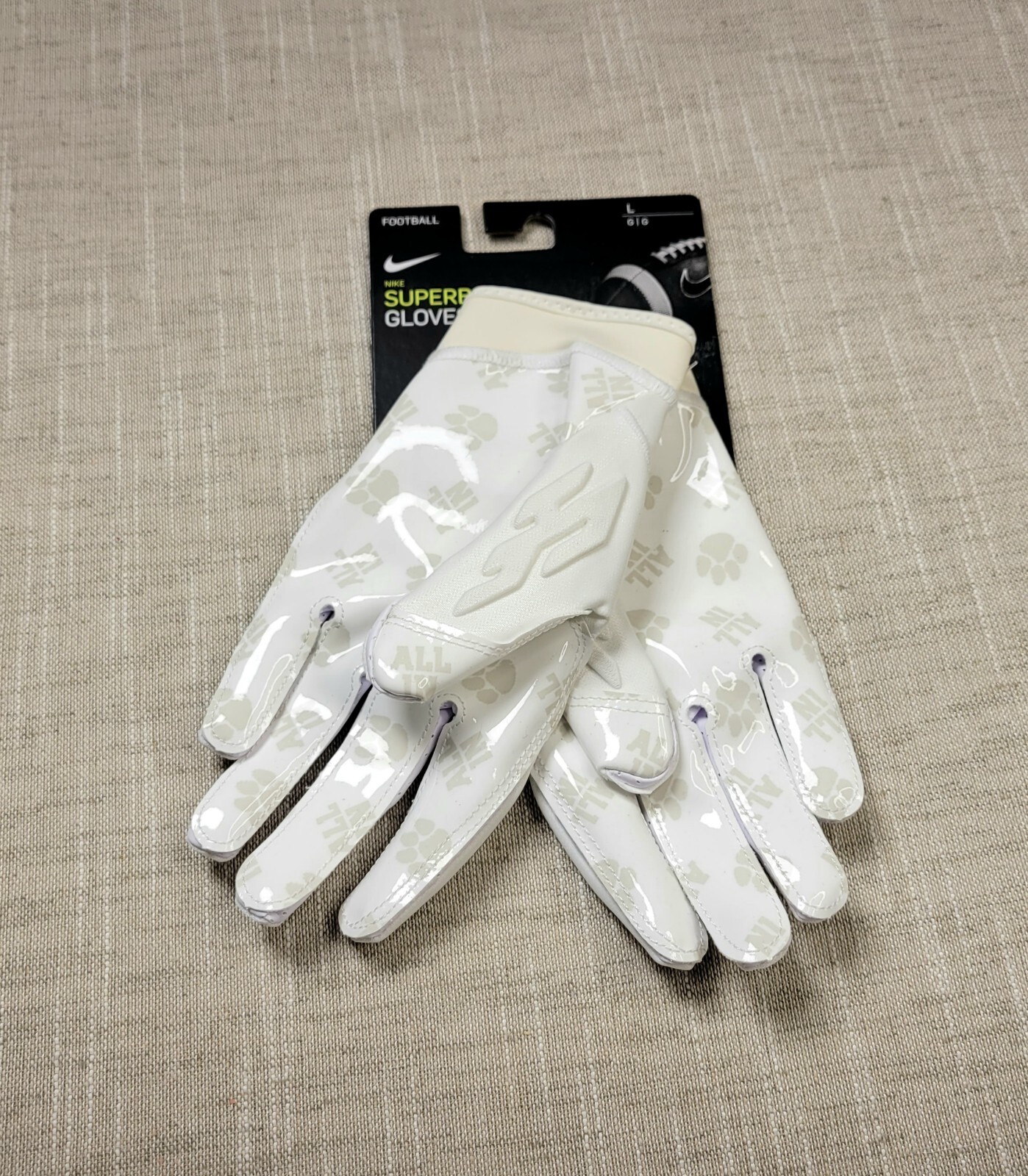 Nike Clemson Tigers Superbad 6.0 Football Gloves Large Mens White