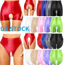Womens Open Crotch Panties Elastic High Waist Stretchy Underwear Clubwear