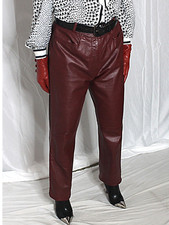 Womens Leather Pants Red Burgundy 12 SOFT Lambskin Vintage 80s 90s Mom Mob Wife