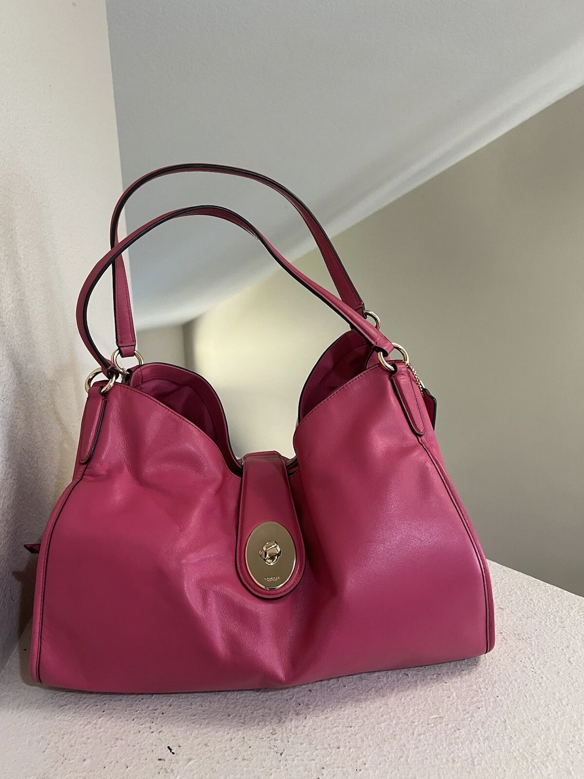 Autentica borsa a tracolla Coach Carlyle rosa caldo pelle liscia borsa tote rara