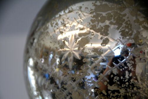 GRANDE ANTICA SFERA PALLA VETRO NATALE Decorativa CRISTALLO SPECCHIO ARGENTO 900 - Foto 12 di 12