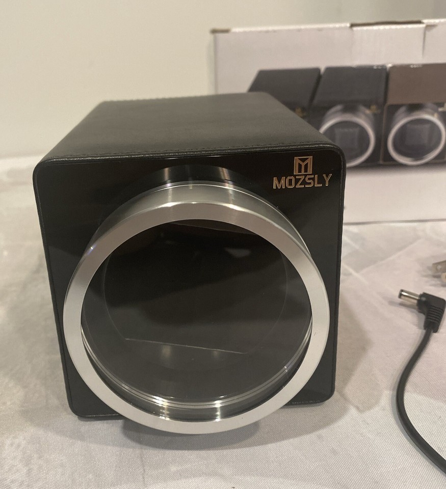 Black Leather Single Watch Winder Mozsly With Power Cord New In Box W