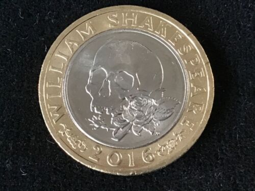 Rare 2016 British United Kingdom £2 Pound Shakespeare Tragedies Skull Rose Nice
