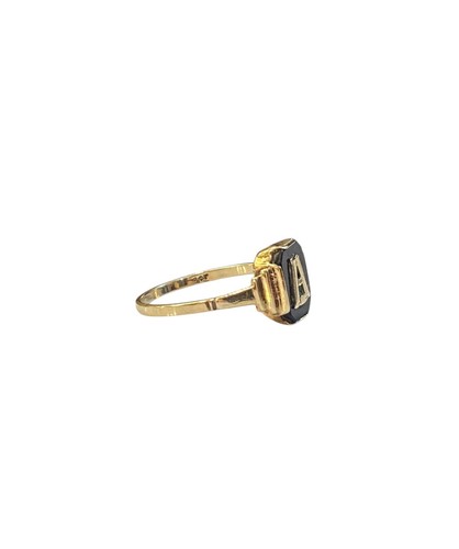 9ct Vintage Initialen Ring A mit Onyx Ring Gr. Q 1/2 - Bild 6 von 9