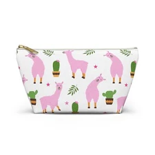 Colorful Llama Accessory Pouch Fun Makeup Bag Cute Organizer Cactus Print Clutch