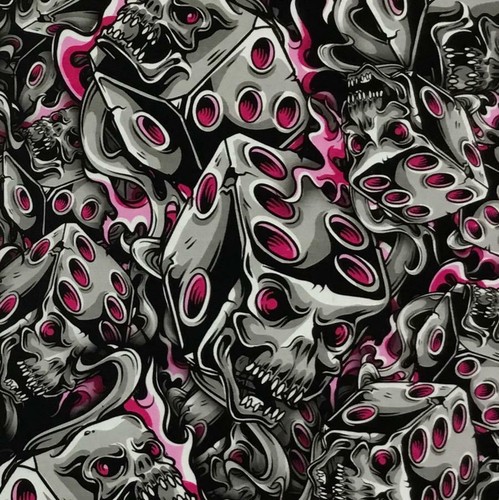 Hydrographic film Hot Pink Flaming Dice Skulls hydro dipping 7' x 20" hydro dip - Picture 2 of 4