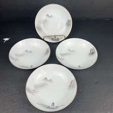 Fukawara Arita China 903 Dessert Bowls Landscape Hand Painted Japan Set of 4