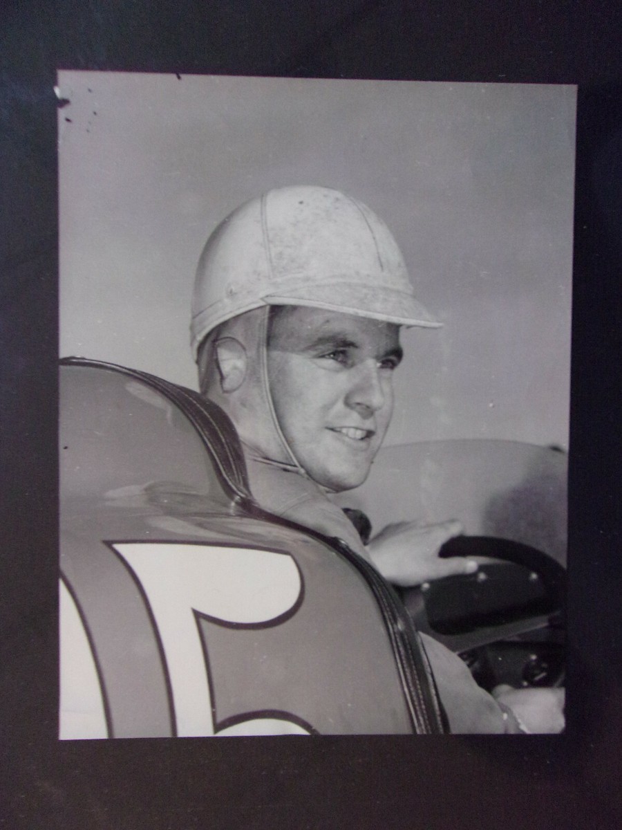 Vintage 1940's Driver In Race Car Wearing Leather Helmet 1/4 x