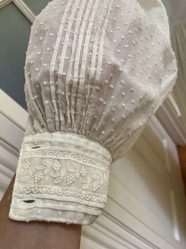 Vintage 70’s 60's Cotton Lace Swiss Dot Long Sleeve High Collar Wedding Dress S - Picture 16 of 19