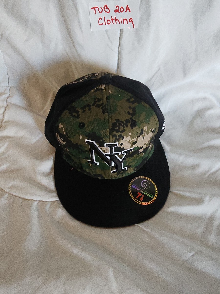 Ahnor Headwear NY Green Camo W Black Lid Fitted Baseball Cap