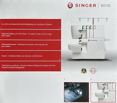 SINGER S0105 Overlock Nähmaschine LED Licht Freiarm 1300 Stiche/min.