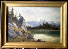Oil Painting Romantics Alps Biedermeier° Rocks At Shore Um 1850 Frame Empire