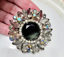 Juliana D E Vintage Aurora Borealis Brooch Crystal Glass Rhinestones Silver Tone