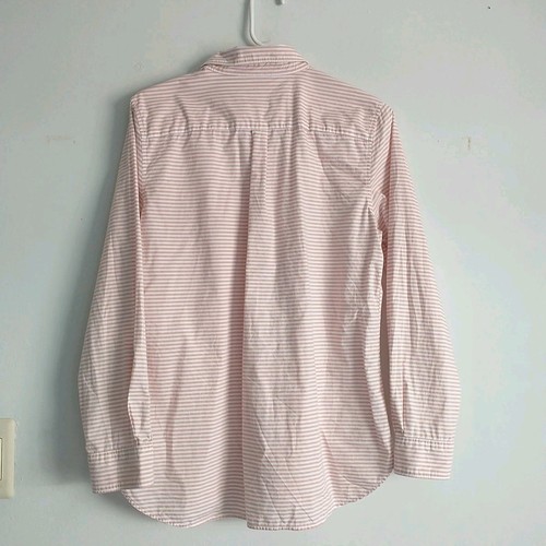 Garnet Hill Button Up Shirt Women 8 Red Striped Organic Pima Cotton Office - Picture 6 of 10