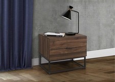 Image of 2 Drawer Bedside Cabinet Walnut Black Metal Leg Birlea Houston Side Table