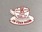 VINTAGE TRIPLE K COFFEE CUP PORCELAIN SIGN CAR GAS TRUCK MOTORCYCLE OIL