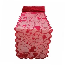 Red Lace Table Runner Heart Runner 72 Inches Fireplace Mantle Scarf Cover 