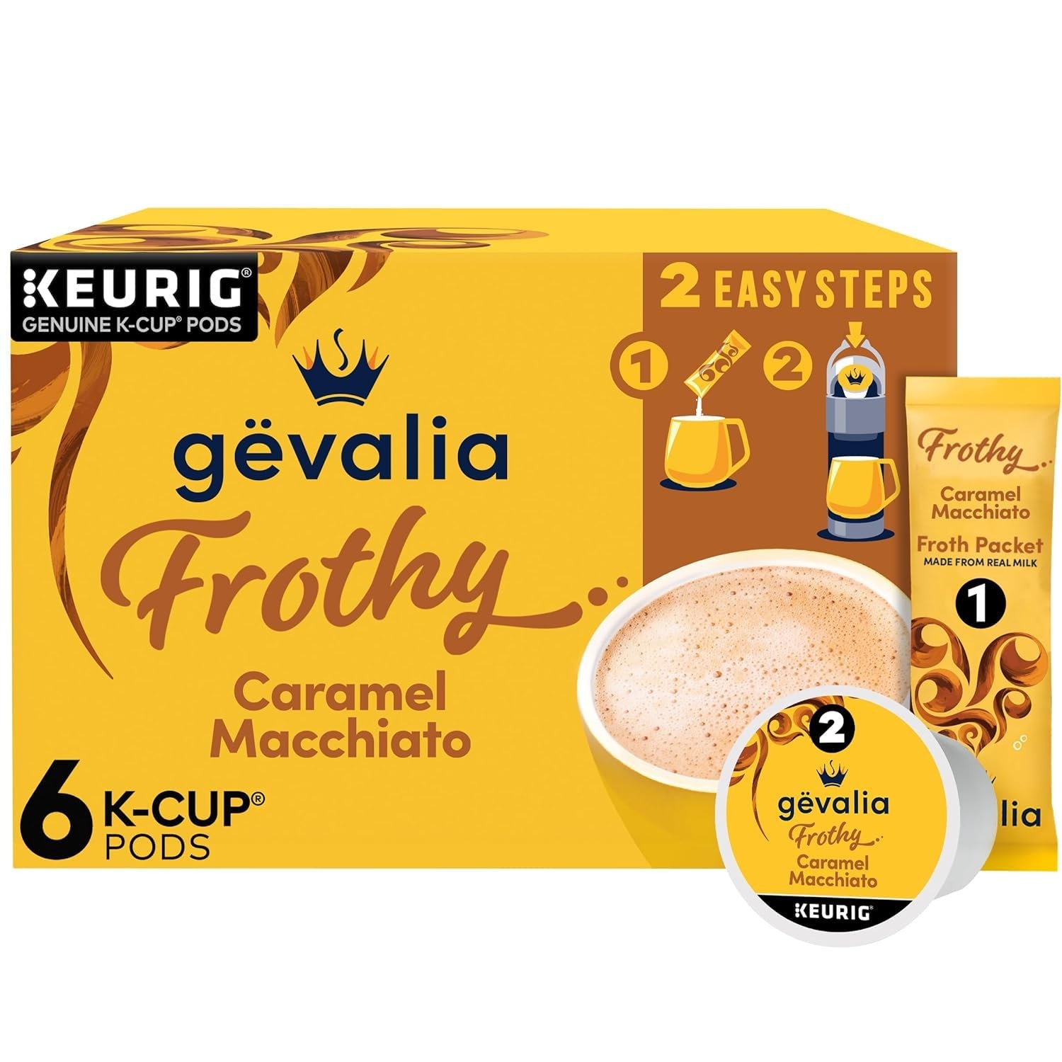 Frothy 2-Step Caramel Macchiato Espresso Style K-Cup Coffee Pods & Froth Pack...