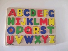 Vintage Wooden Alphabet Puzzle Board   Battat 1997 ABC Learning Toy