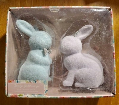 Spring Gatherings 2pk Flocked 6'' Easter Bunny Rabbit Decor Bunnies 